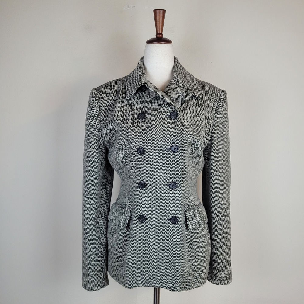 Ralph Lauren Collection Jacket 6 Black Cream Herringbone Wool Double Breasted